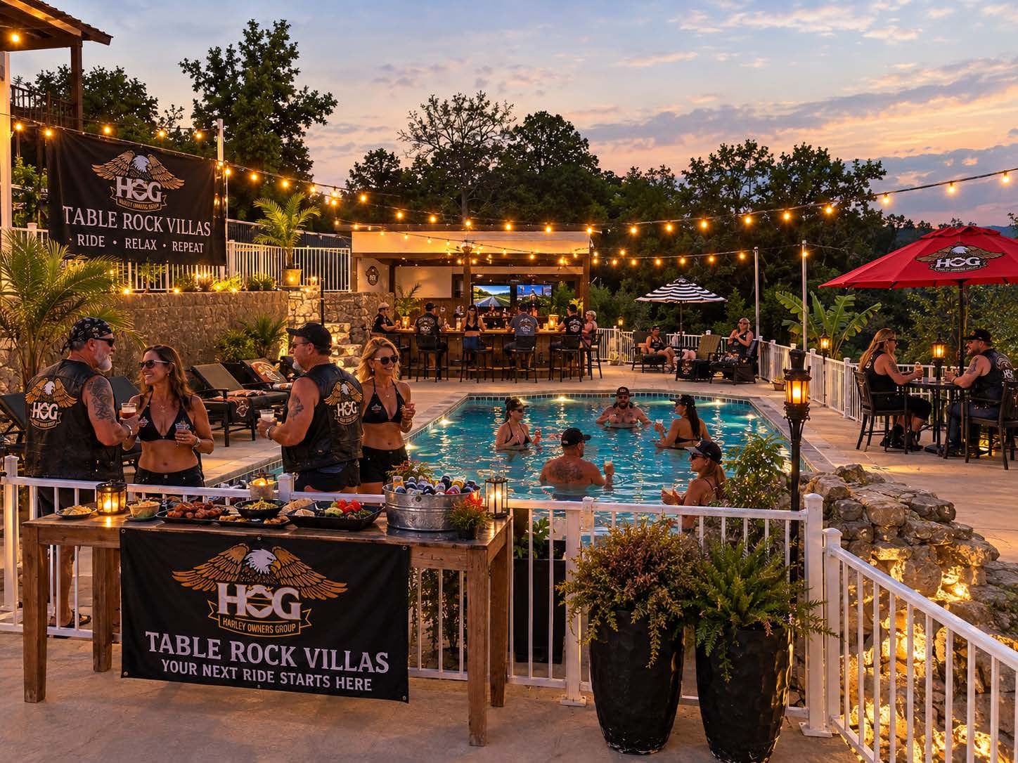 HOG chapter pool party at Table Rock Villas — Ride the Ozarks where boaters and bikers meet