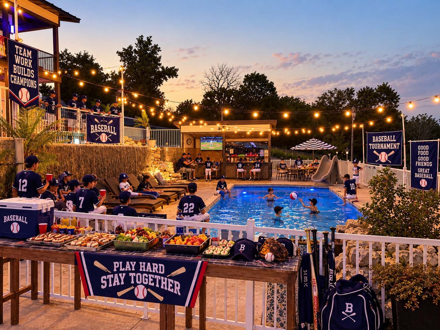 Baseball team gathering at Table Rock Villas pool