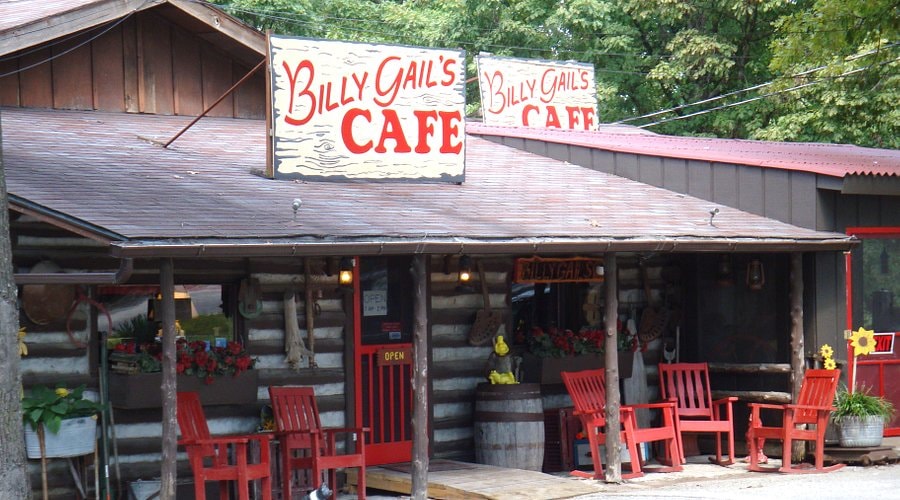 Billy Gail's Cafe rustic log cabin exterior