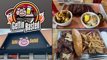 Gettin' Basted BBQ logo and food collage